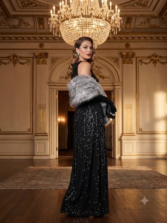 POL Dresses & Skirts - POL Black Sequin Maxi Dress Small Sleeveless Back Zip Party Gown Shimmer